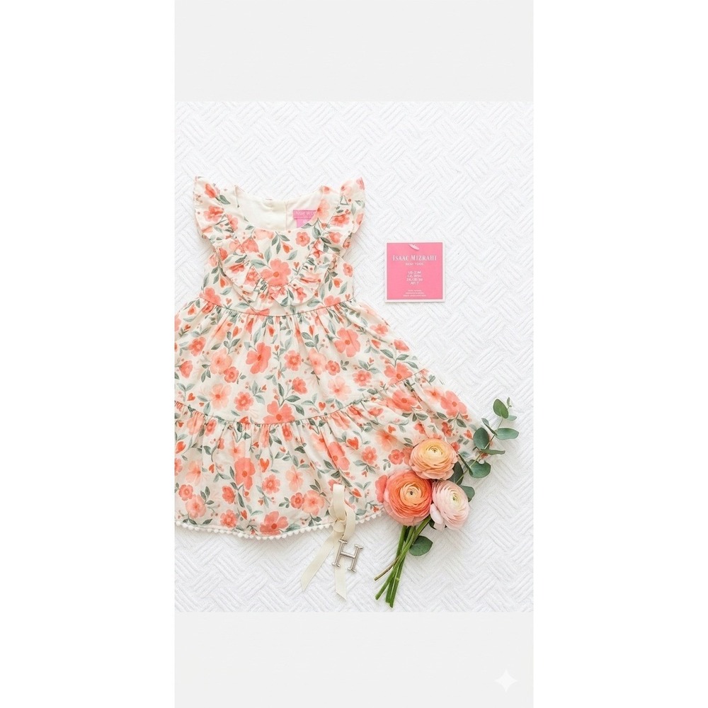 Isaac Mizrahi Baby Girl Peach White Floral Heart Ruffle Sundress 24M